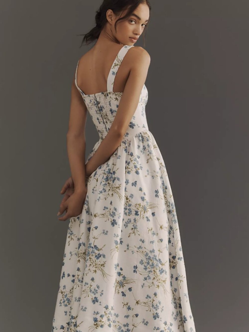 Reformation White Floral Sundress with Blue and Olive Print - Picture 2 of 9